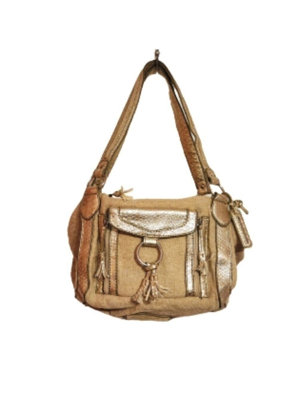 Stone Mountain Tan Gold Canvas Metallic Cube Shoulder Bag